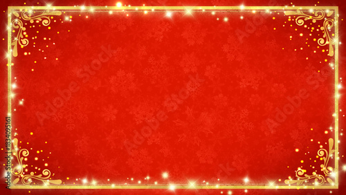 クリスマス　16:9    素材　キラキラ　飾り　枠　華やか　おしゃれ　豪華　高級感　エレガント　クラシック　雪の結晶　Elegant red and gold festive background.Glittering frame.