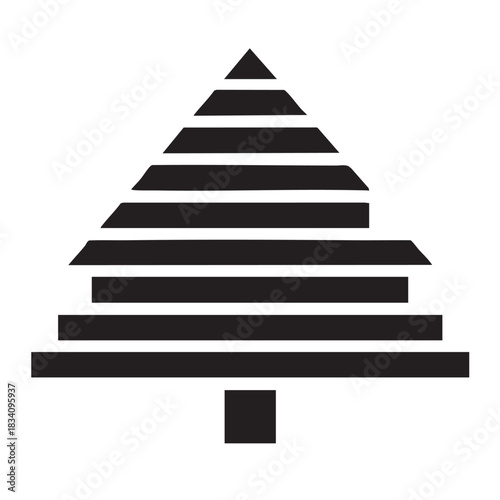 Simple conifer tree with horizontal lines layers and trunk in white background