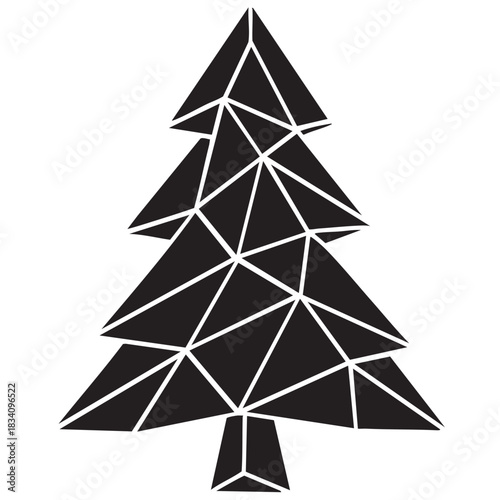 Modern geometric christmas tree silhouette with edgy polygonal shapes and clean lines