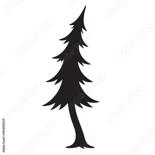 Simple tall christmas tree silhouette with minimalist style for holidays and greeting cards