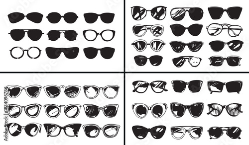 Sunglasses vector illustration, eyewear design collection, fashion glasses sketch, trendy optical image, stylish sunglasses artwork, cool eyewear drawing, lifestyle accessory design, modern eyewear co