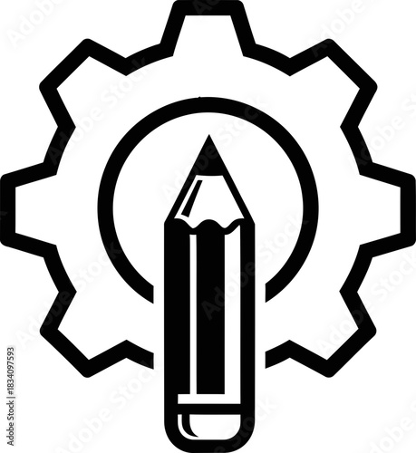 Pencil and gear icon. Creativity and engineering concept. Design tool symbol. Development and customize vector illustration