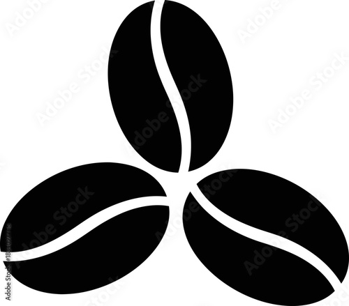 Three coffee bean icon or symbol in flat black style. Concept for cafe, food and aroma. Vector illustration for cafe shop, logo, label