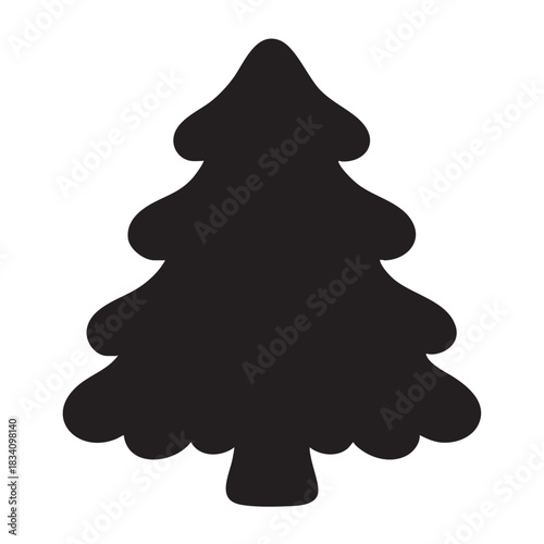 Silhouette of christmas tree isolated on white background rounded shape design
