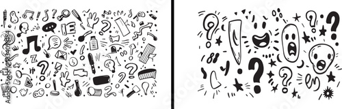 Question mark icons, idea doodle vector, creativity concept illustration, problem solving artwork, brainstorming design pattern, educational concept art, curiosity sketch icons, understanding idea wal