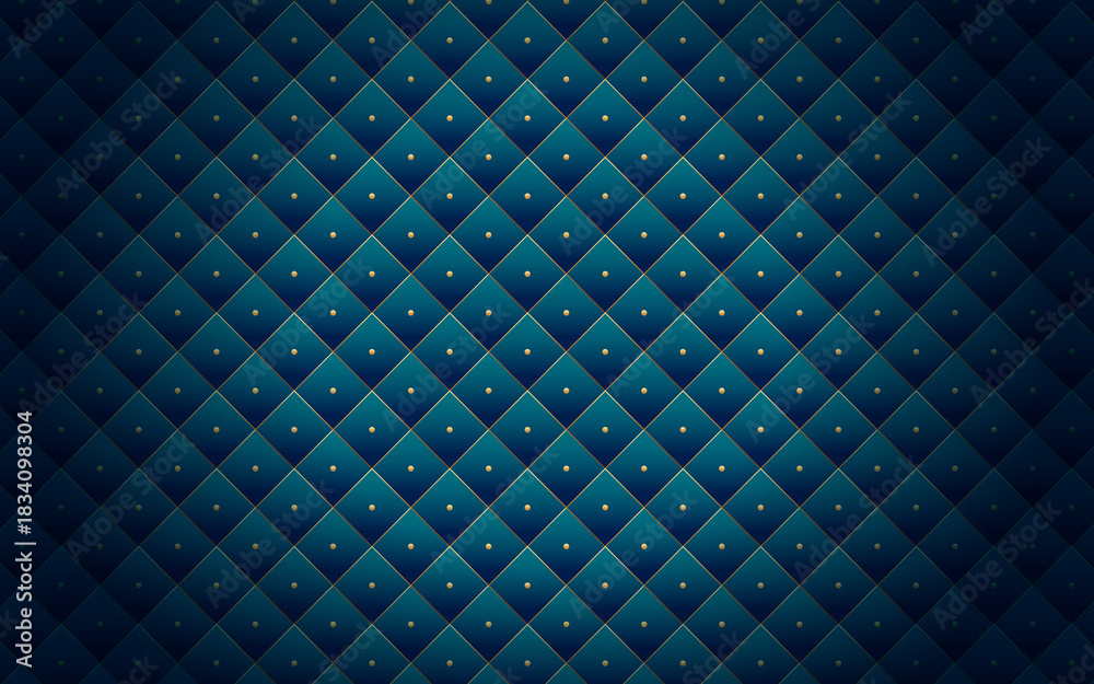 Fototapeta premium Elegant blue quilted fabric background with golden accents