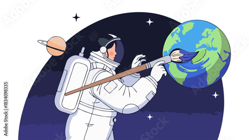 Astronaut Painting the Earth in Space Conceptual Art