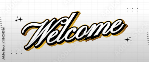 Welcome text banner with a combination of white and gold that looks elegant and luxurious