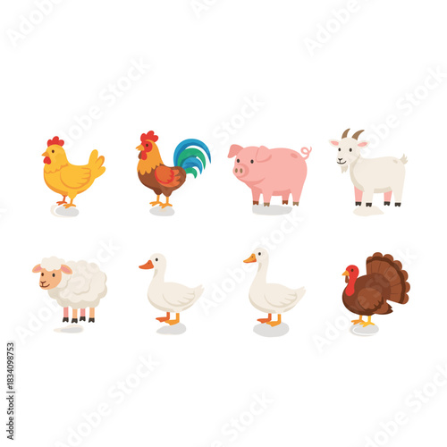 Cartoon farm animals cute characters set