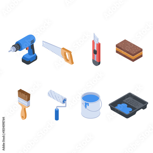 Home improvement and DIY tools colorful set