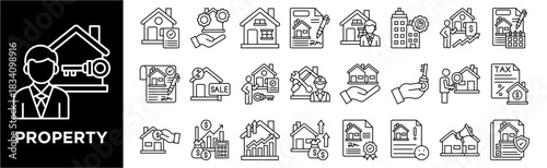 Property icon collection set. Containing design property, real estate, home, house icon, building, residential property, commercial property,