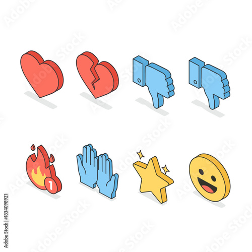 Digital communication reaction isometric icons set