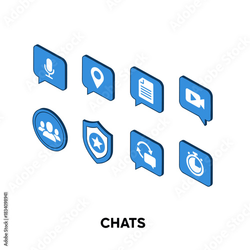 Chat feature isometric icons set