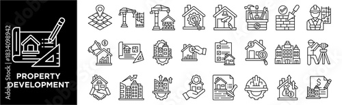 Property Development icon collection set. Containing design property development, real estate development, construction planning, building project, architectural