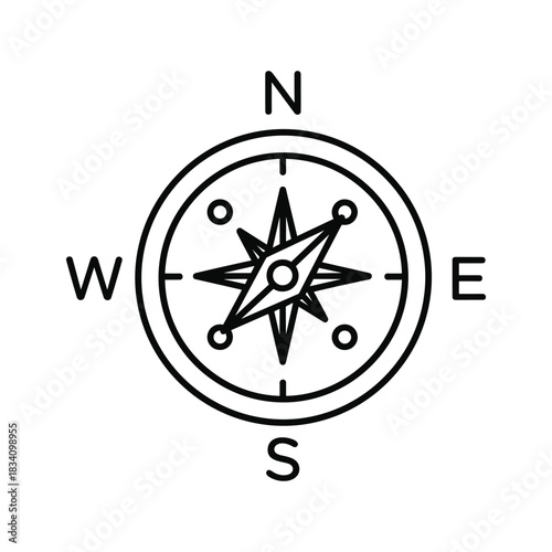 Outline Compass Icon with Cardinal Directions
