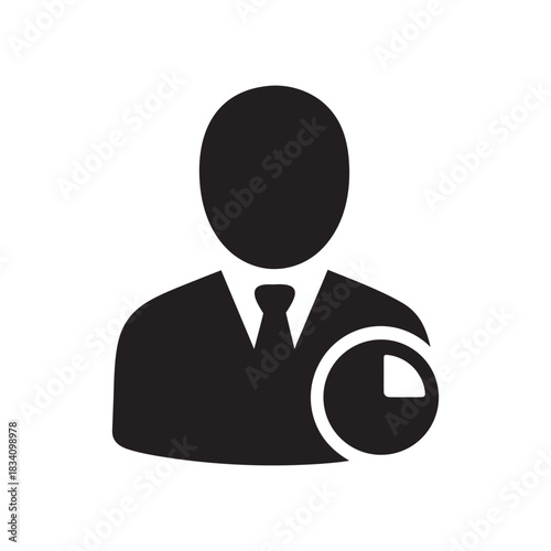 Businessman with pie chart icon black and white vector illustration for finance analysis and corporate report