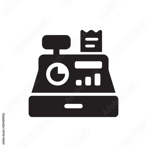 Cash register icon black and white vector illustration for business and finance retail payment and POS systems