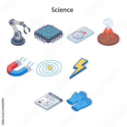 Science grid icons set