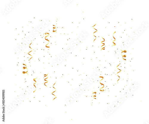 Golden confetti and streamers on black background