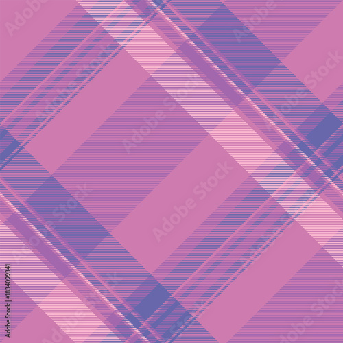 Checker tartan vector texture, single background fabric seamless. Artwork textile plaid pattern check in pink and purple colors.