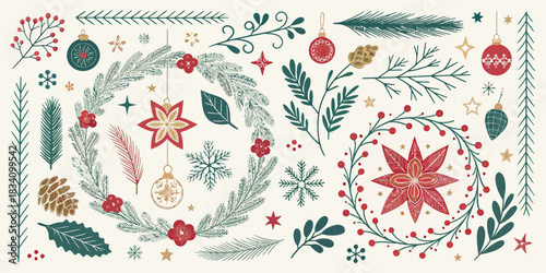 A festive Christmas border building vector featuring snowy rooftops, glowing windows, holiday lights, cute decorations, and warm seasonal details arranged in a seamless frame.