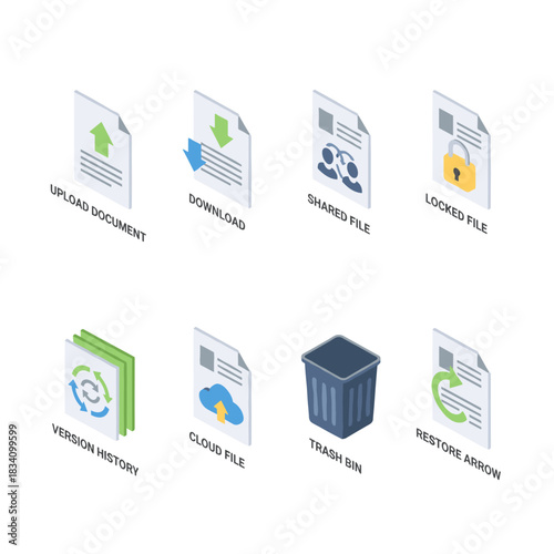 File management isometric icons set