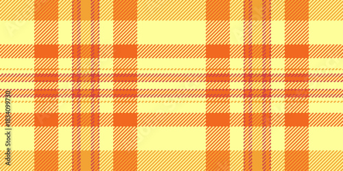 Yard pattern fabric texture, panel tartan check textile. Internet seamless plaid background vector in orange and yellow colors.