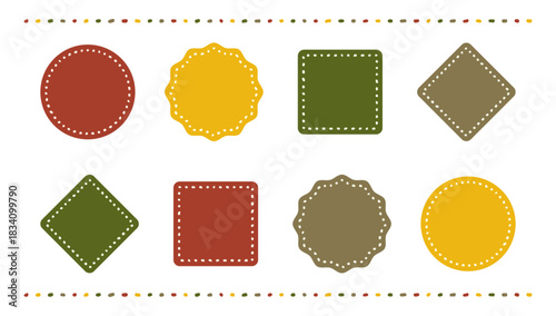 オータムカラーの手書きの点線フレーム素材セット