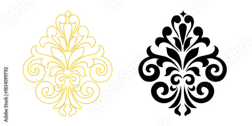 Golden decorative ornament on black background design element