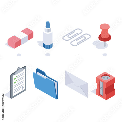 Office and Classroom Stationery Isometric Illustration
