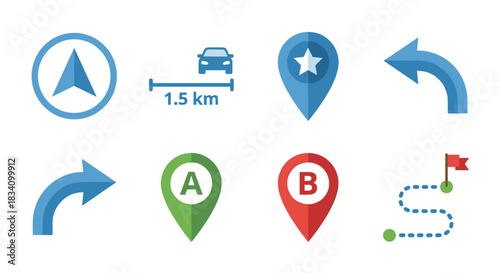 Navigation and Map Flat Icons Set