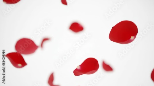 Floating Red Rose Petals on White Background - Romantic Floral Display.