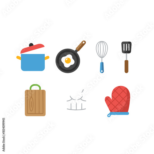 Kitchen utensils and items colorful icons set