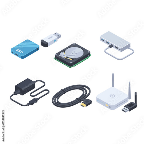 Electronic devices and accessories isometric illustrations