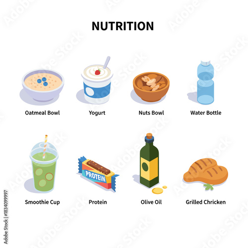 Nutrition food and drink illustrated icons set