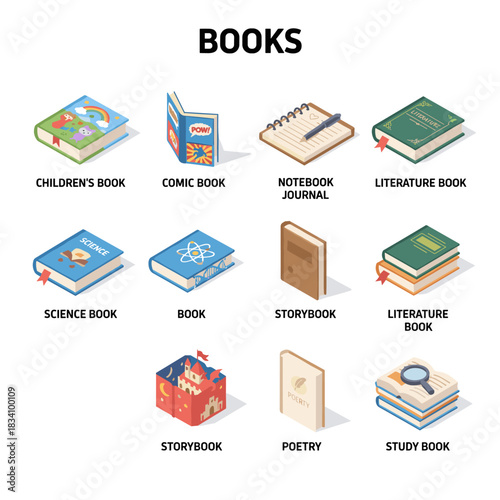 Educational books isometric grid illustration