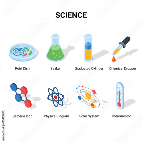 Science flat icons set