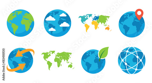 Global Earth flat icon set