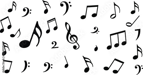 Collection of Different Music Notes Musical Symbols Clef and Signs on Transparent Background Graphic Element Vector Illustration