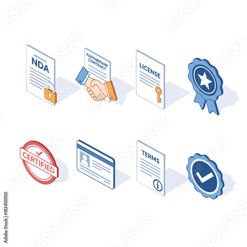 Business and legal isometric icons set