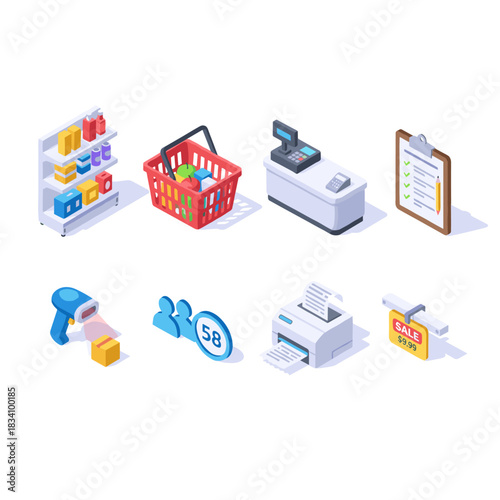 Retail Isometric Icons Set