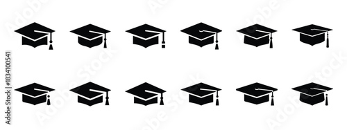 graduation cap vector icon set and silhouette art isolated on white background