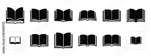 open book vector icon set and silhouette art isolated on white background