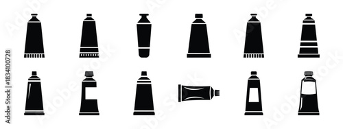 paint tube vector icon set and silhouette art isolated on white background