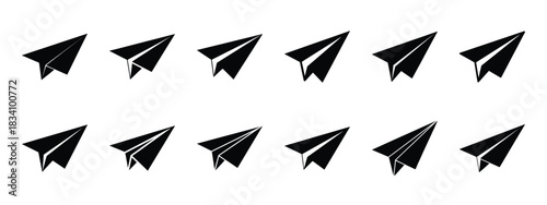 paper airplane vector icon set and silhouette art isolated on white background