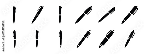 pen vector icon set and silhouette art isolated on white background