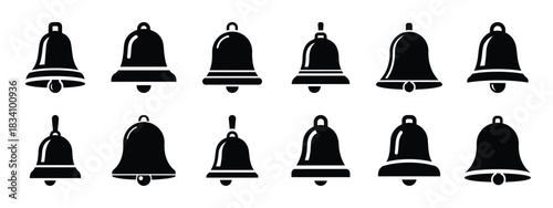 school bell vector icon set and silhouette art isolated on white background