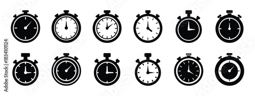 stopwatch vector icon set and silhouette art isolated on white background