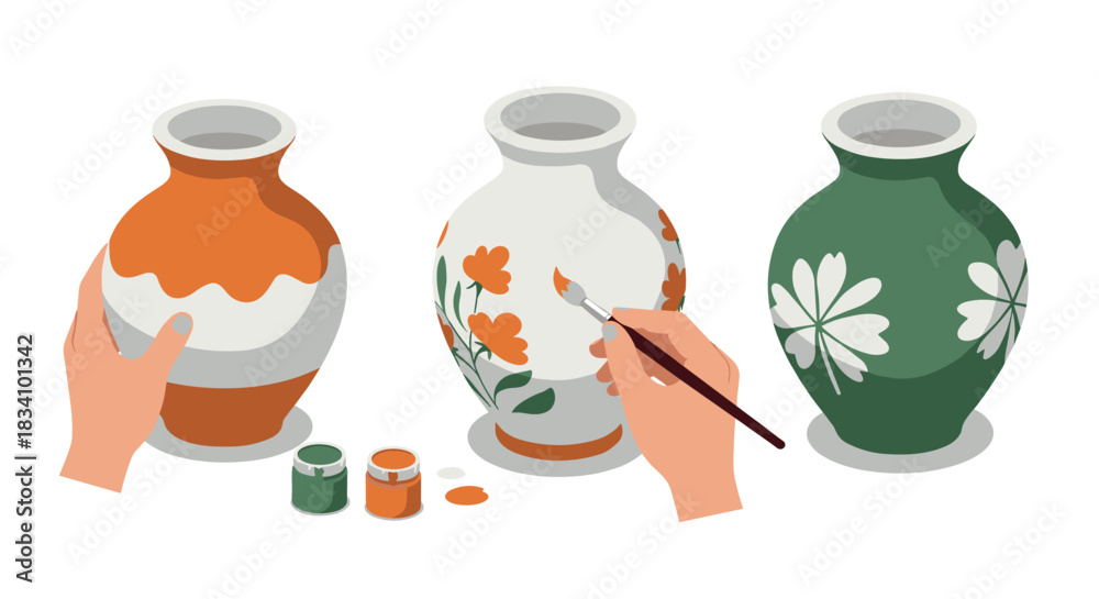 Fototapeta premium Creative pottery painting with floral and abstract designs