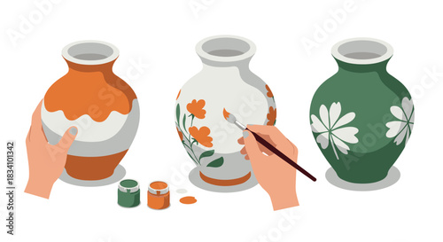 Creative pottery painting with floral and abstract designs